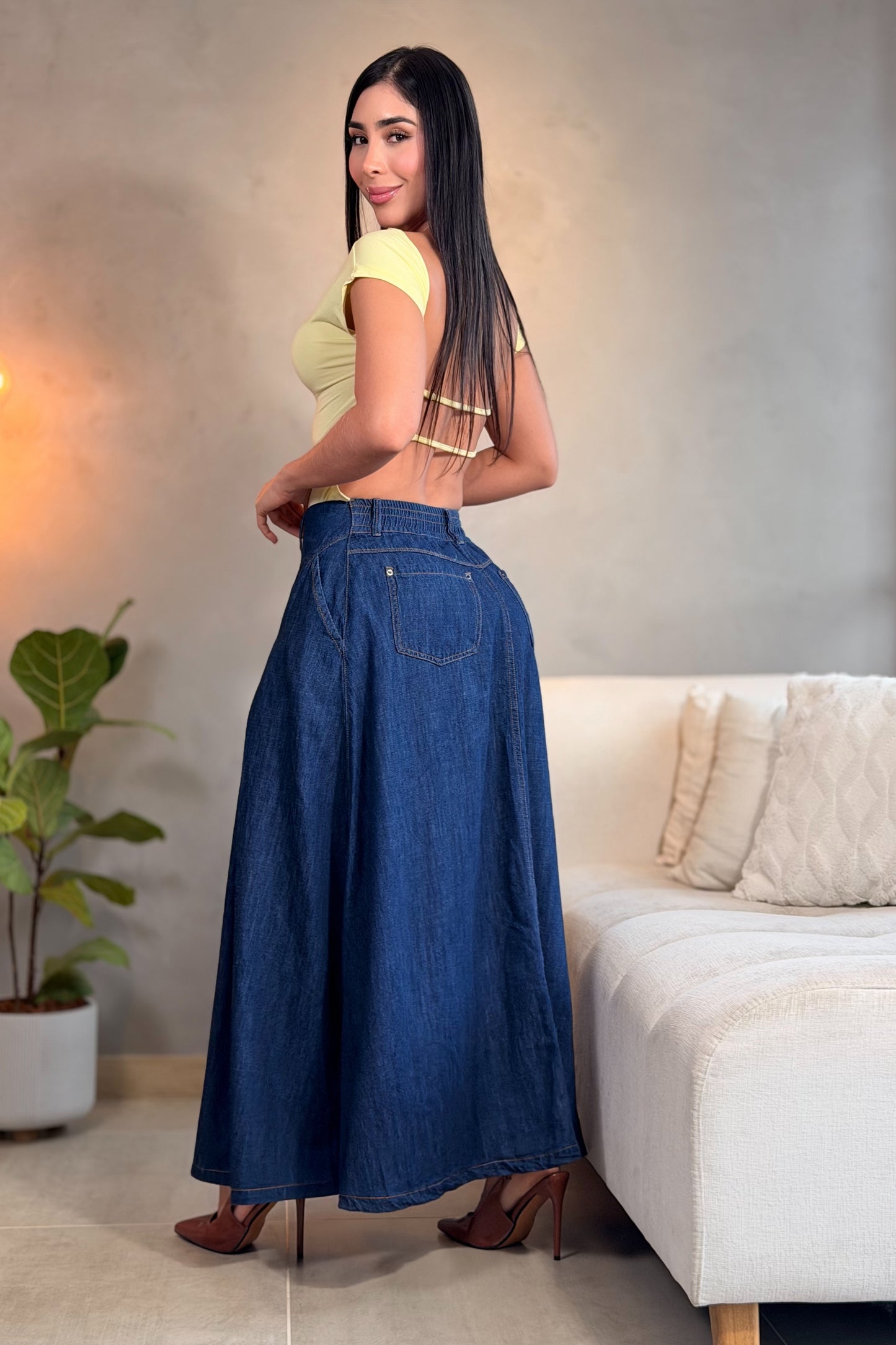 Falda larga en denim con abertura frontal - REF: 10422