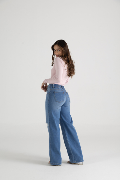 Jean wide leg con rotos - REF: 10279