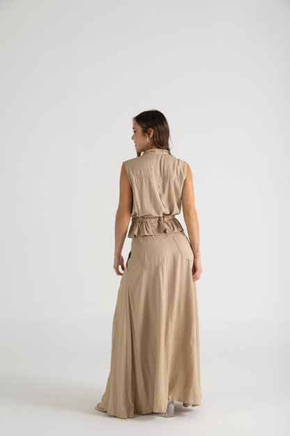 Conjunto falda maxi con abertura y chaleco - REF: 10280