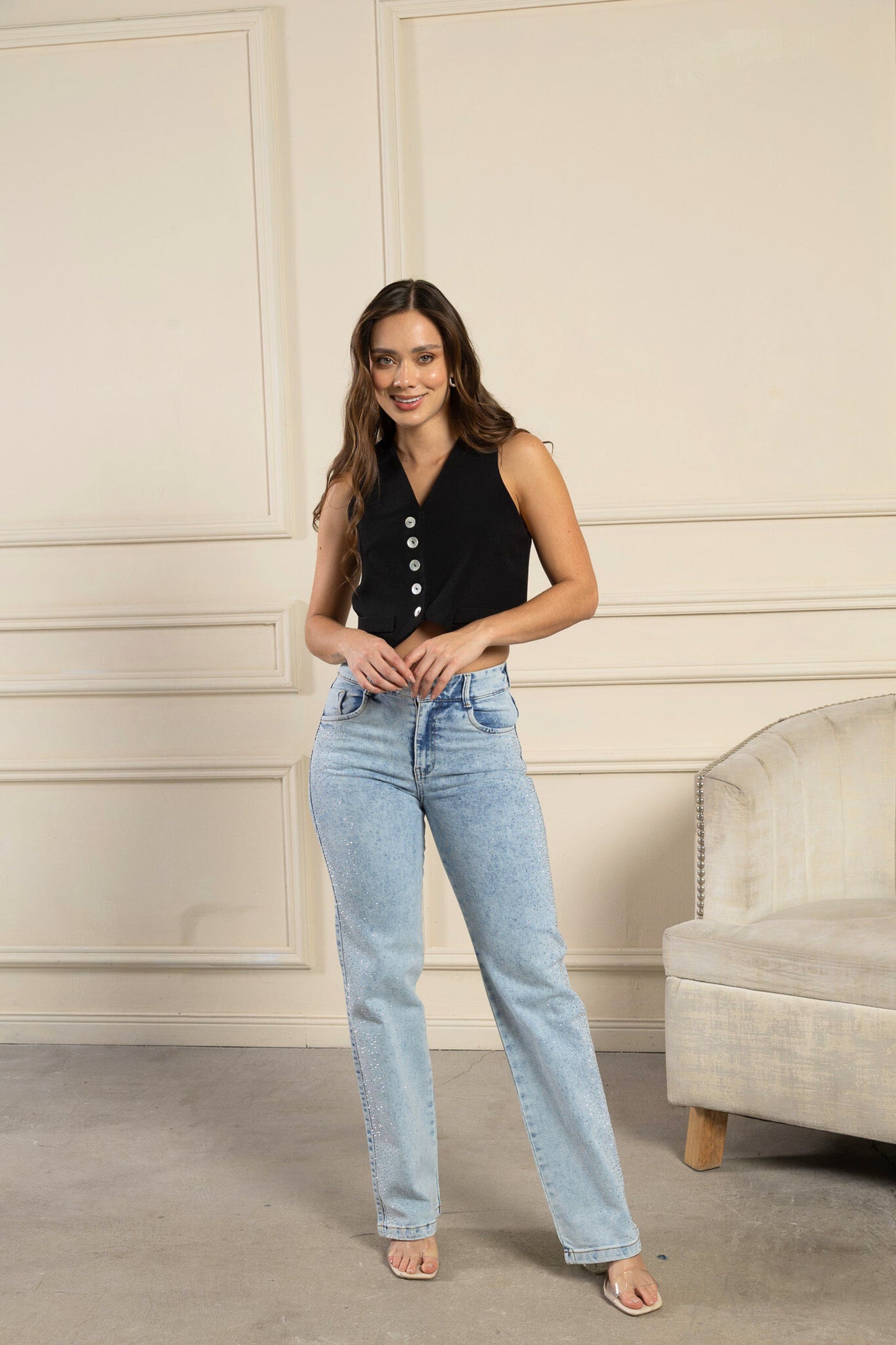 Jean tono hielo con lentejuelas - REF: 10245