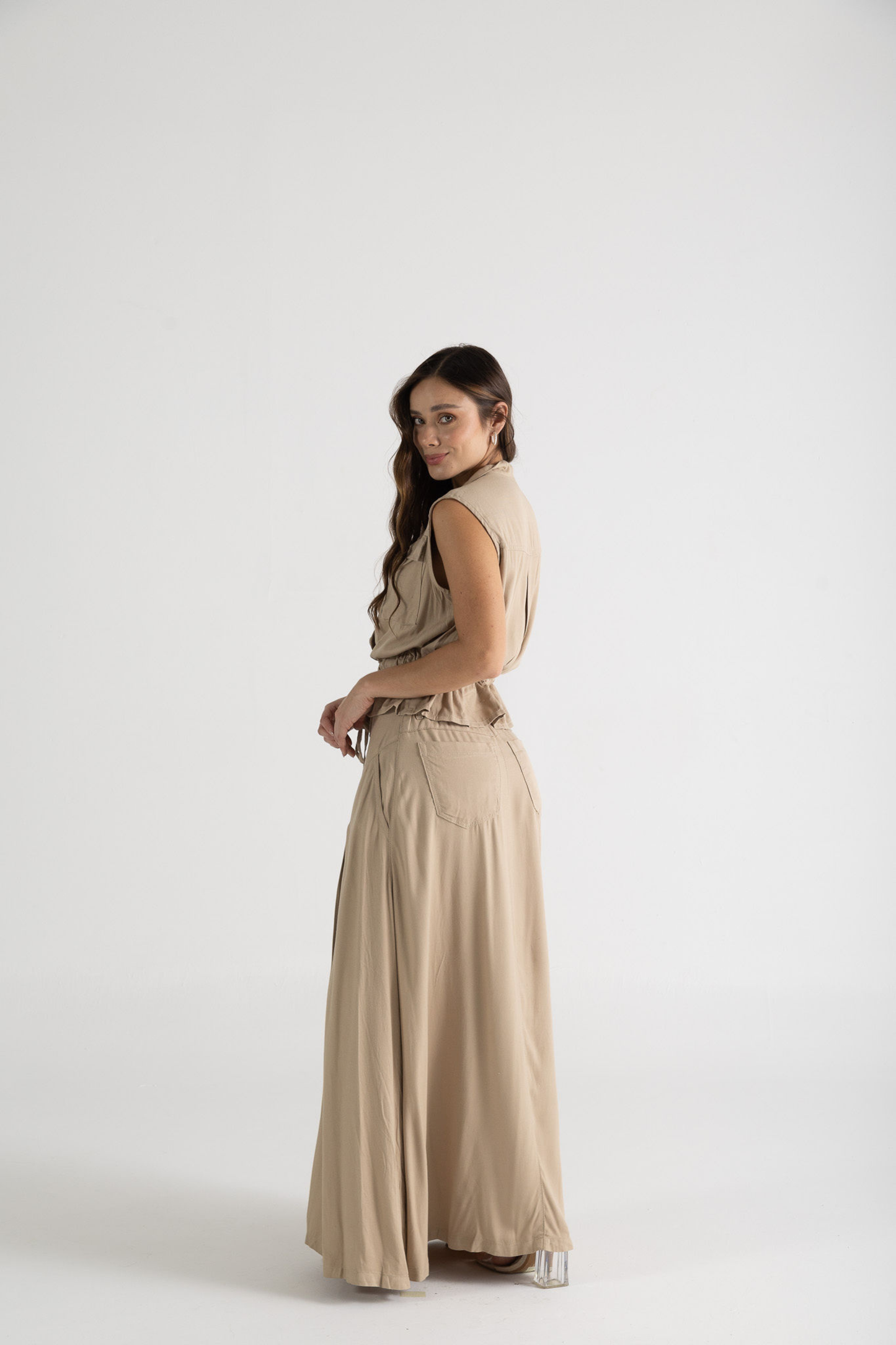 Conjunto falda maxi con abertura y chaleco - REF: 10280