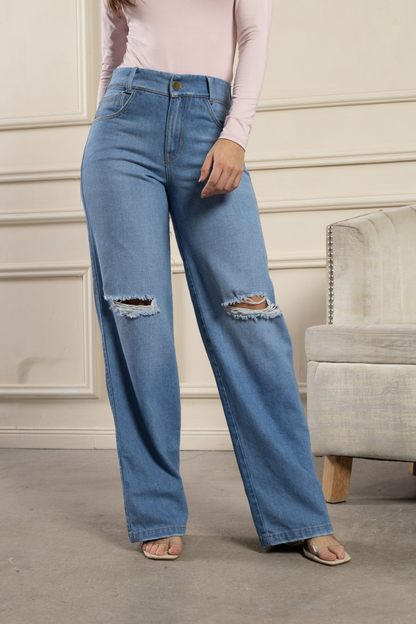 Jean wide leg con rotos - REF: 10279