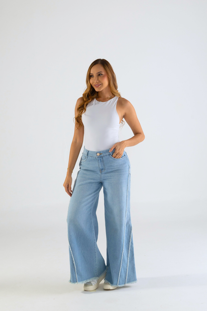 Jean wide leg con flecos - REF: 10297