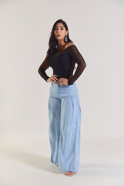 Jean palazzo de tiro alto con pliegues - REF: 10332