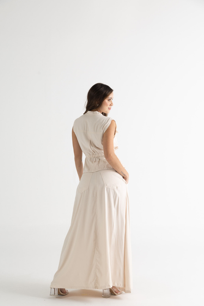 Conjunto falda maxi con abertura y chaleco - REF: 10280