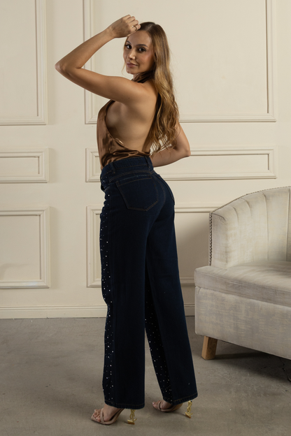 Jean wide leg con lentejuelas - REF: 10278