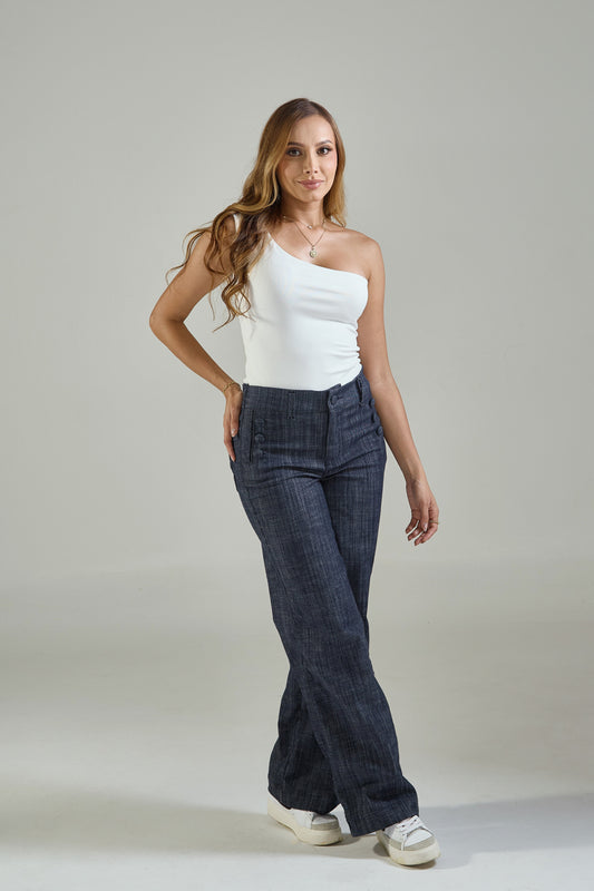 Pantalón en denim con botones laterales- REF: 10261