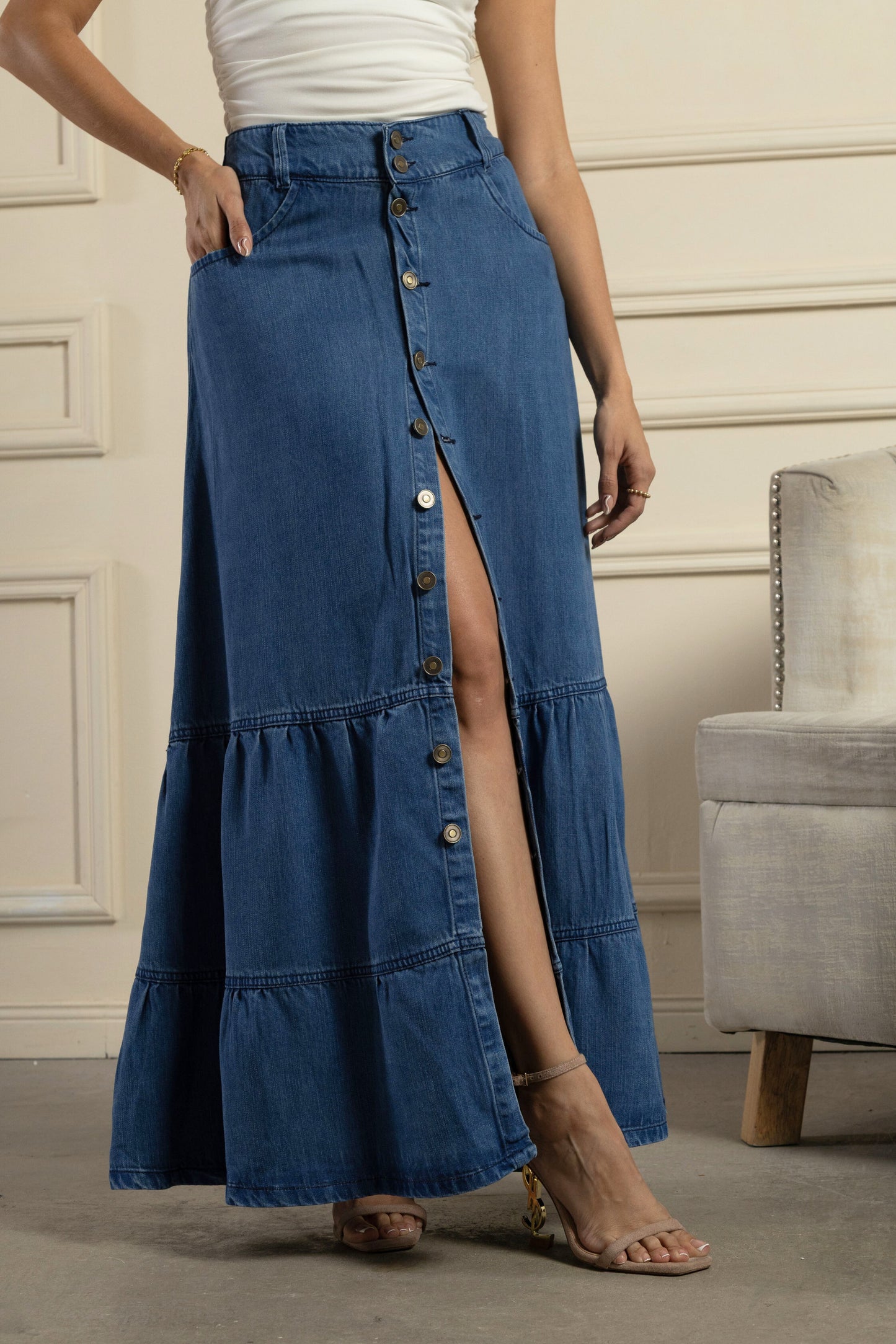 Falda con abertura frontal en denim - REF: 10240