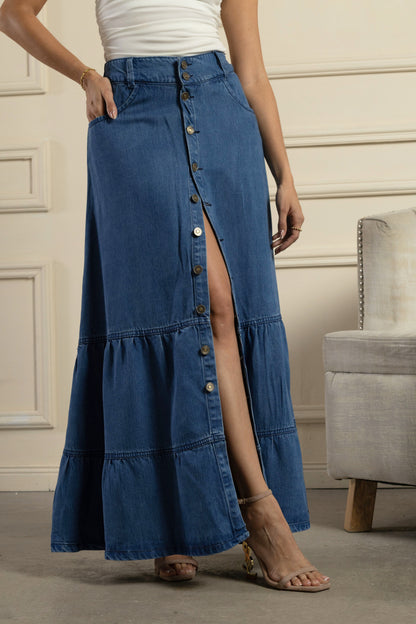 Falda con abertura frontal en denim - REF: 10240