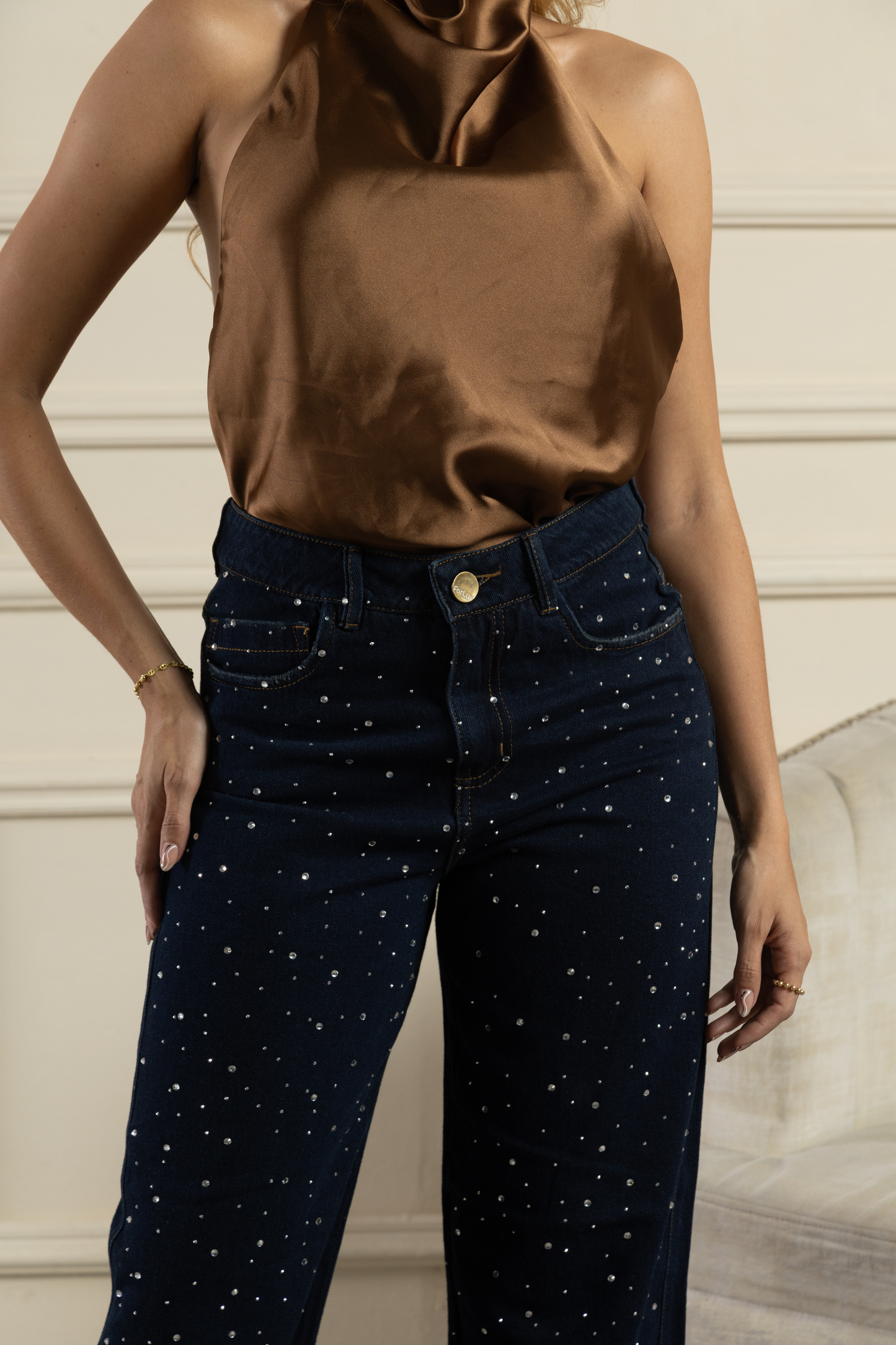 Jean wide leg con lentejuelas - REF: 10278