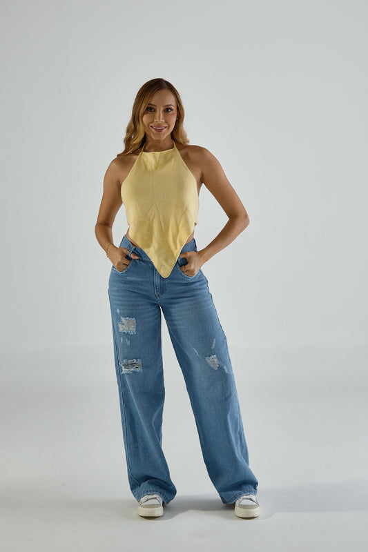 Jean wide leg con desgaste - REF: 10298