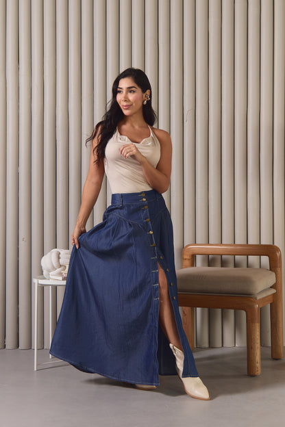 Falda denim con abertura frontal - REF: 10334