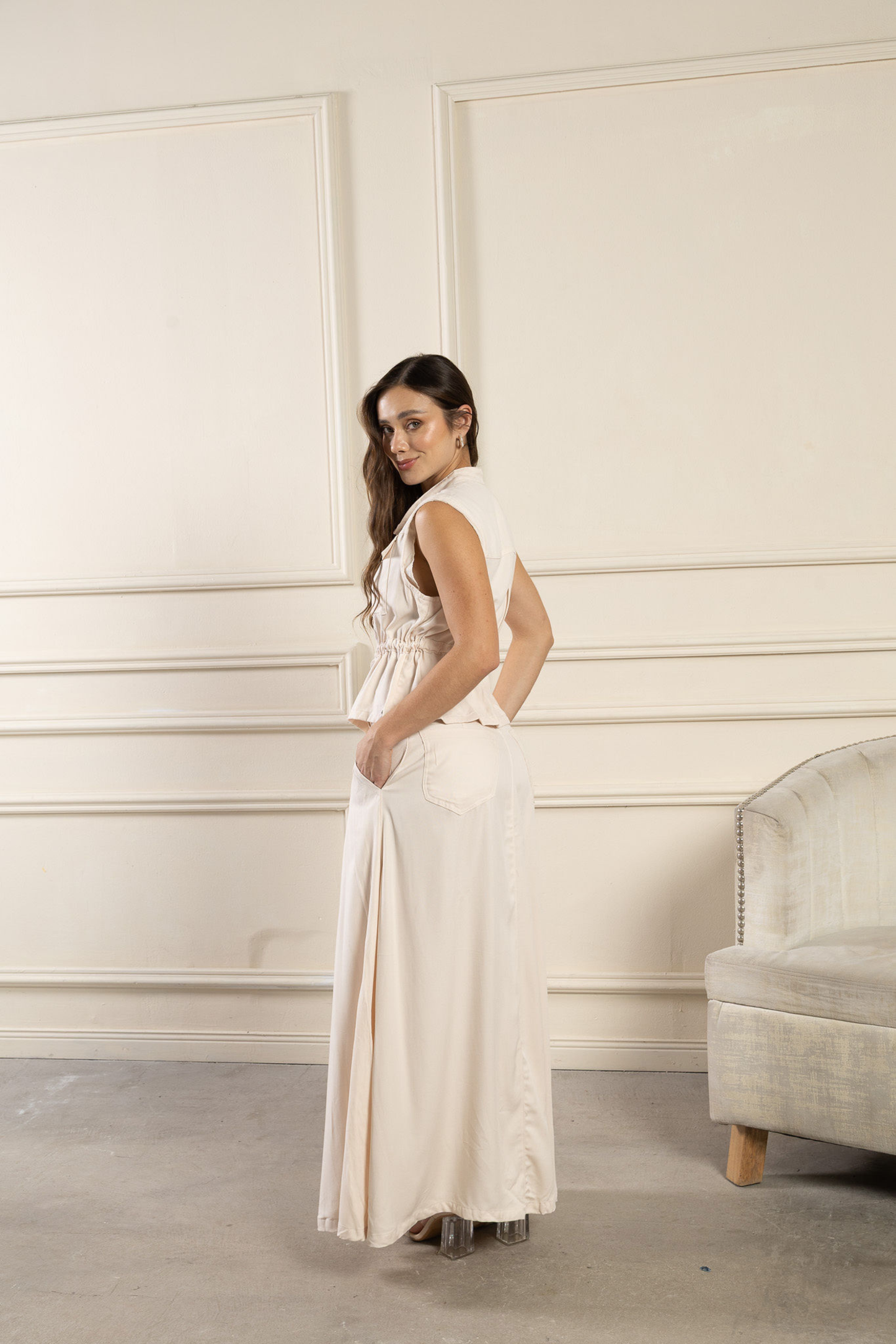 Conjunto falda maxi con abertura y chaleco - REF: 10280