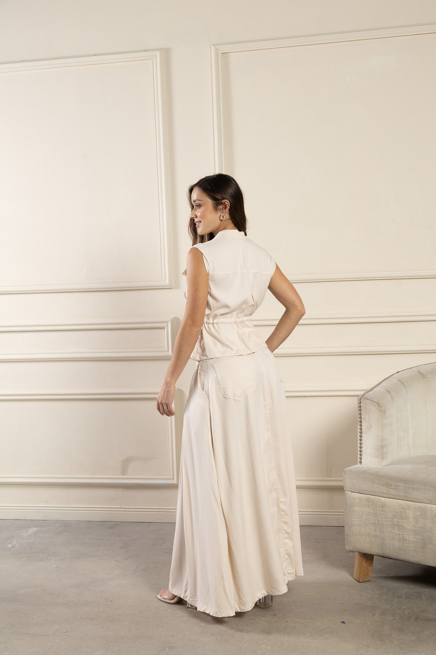 Conjunto falda maxi con abertura y chaleco - REF: 10280