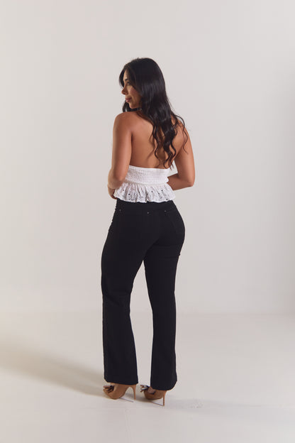 Pantalón con bordado floral en bota - REF: 10314