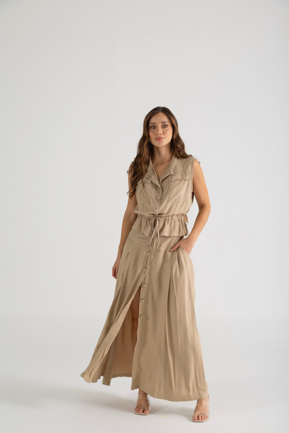 Conjunto falda maxi con abertura y chaleco - REF: 10280