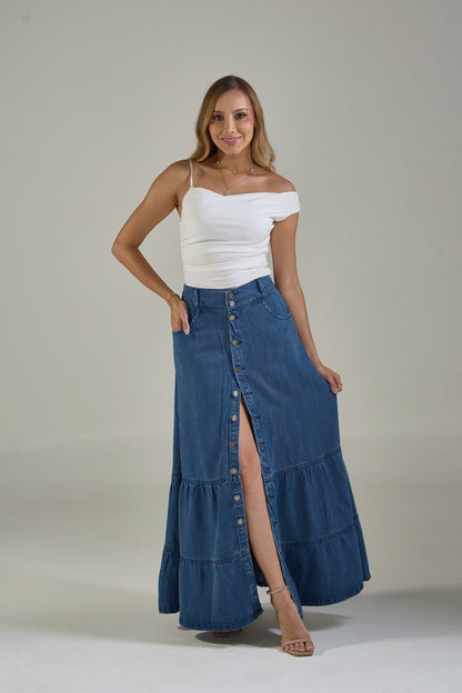 Falda con abertura frontal en denim - REF: 10240