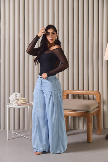 Jean palazzo de tiro alto con pliegues - REF: 10332