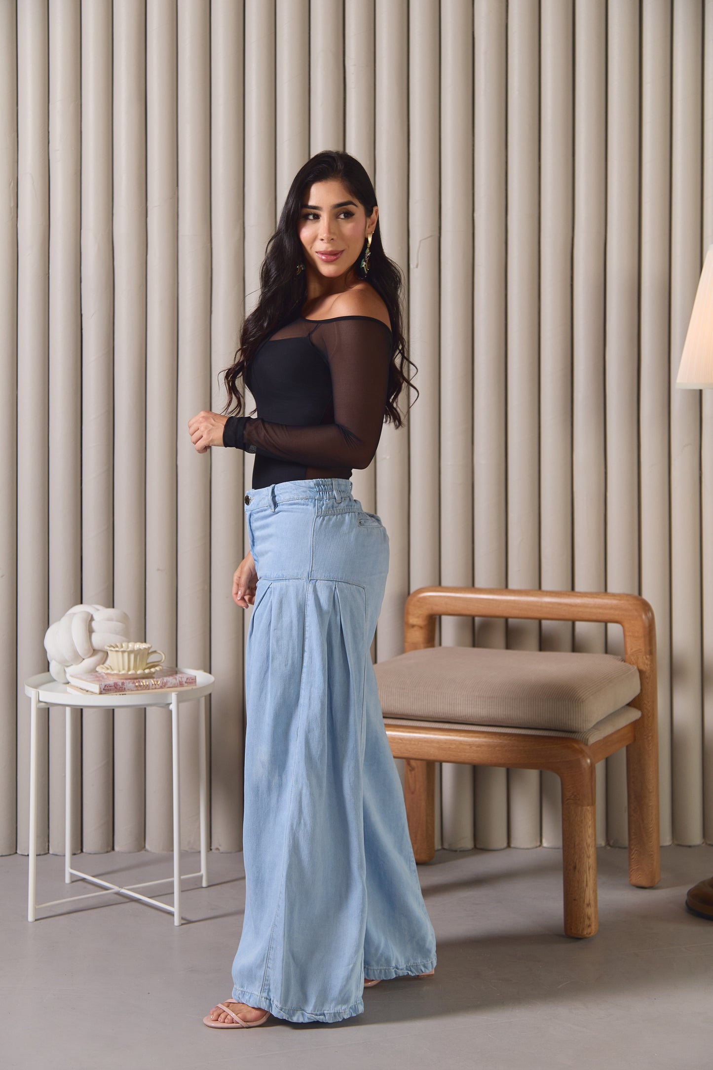 Jean palazzo de tiro alto con pliegues - REF: 10332