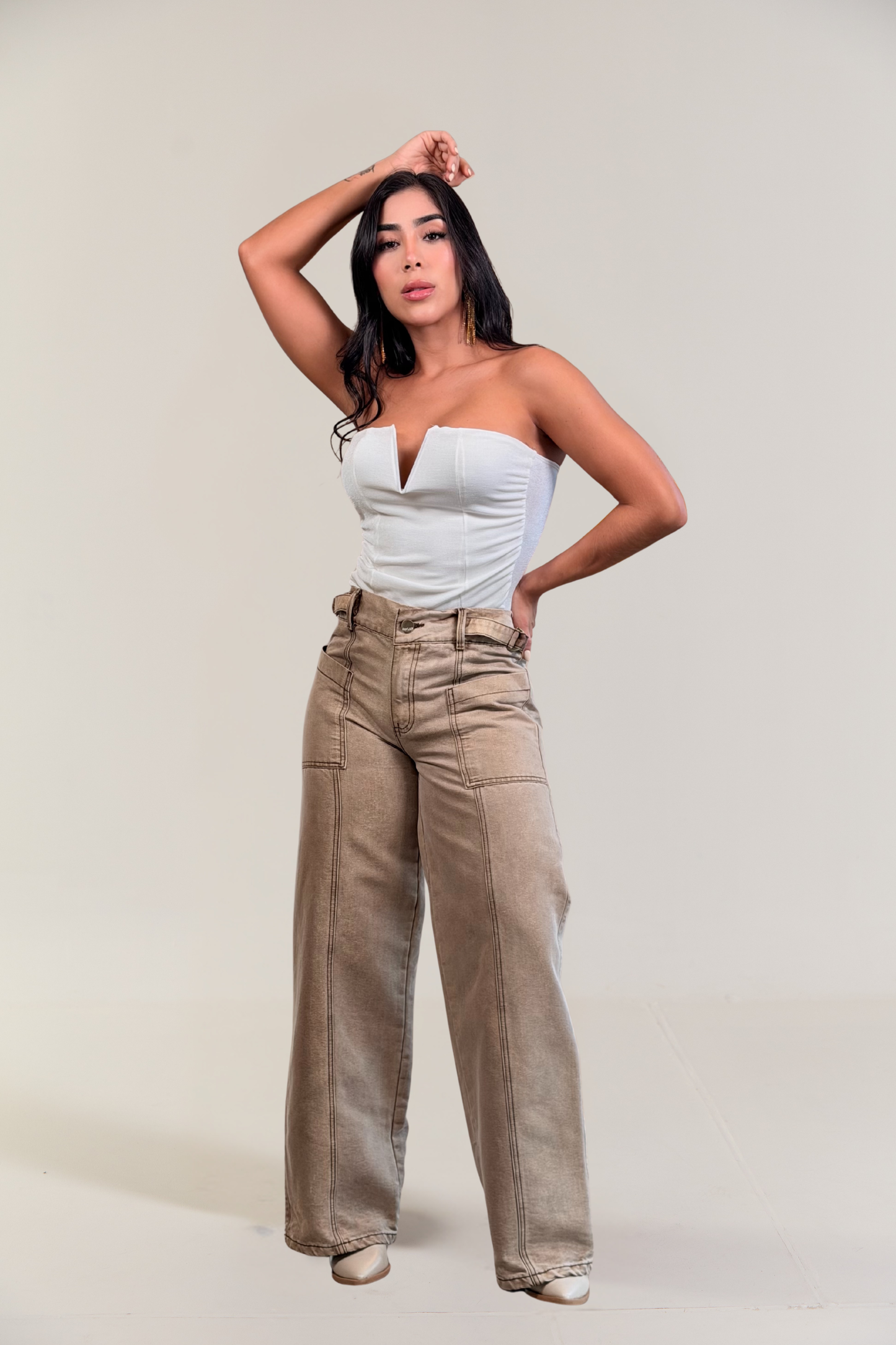 Jean wide leg con color en desgaste - REF: 10337