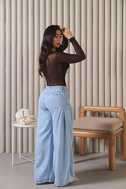 Jean palazzo de tiro alto con pliegues - REF: 10332