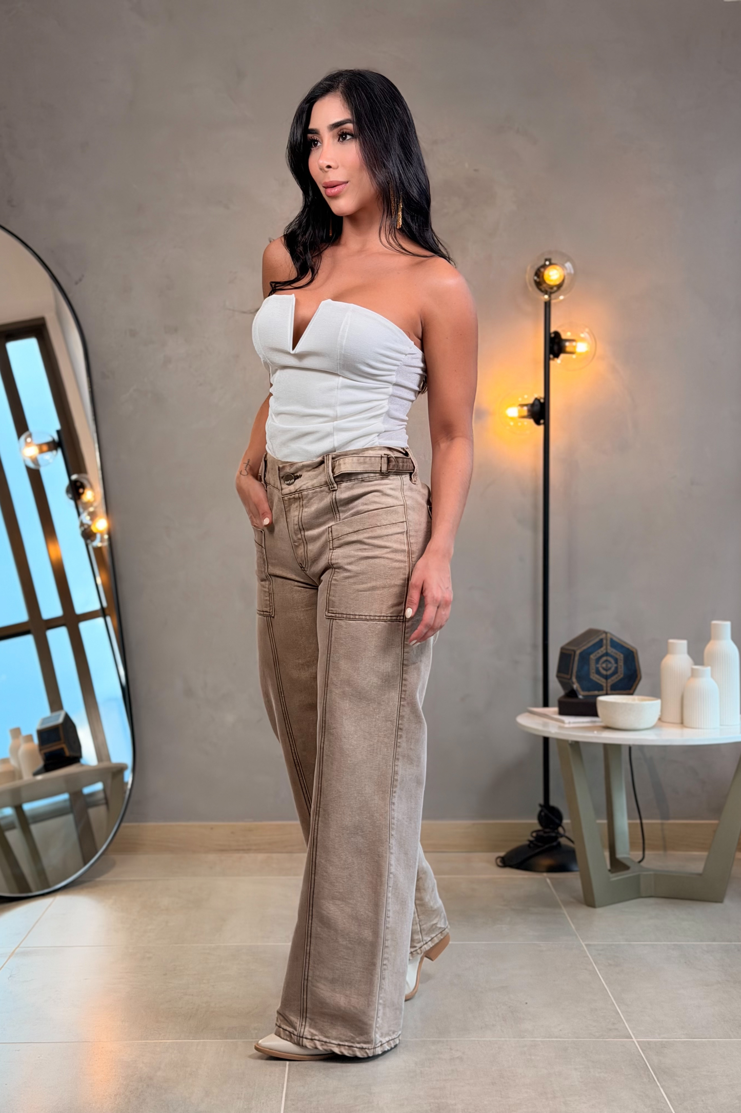 Jean wide leg con color en desgaste - REF: 10337