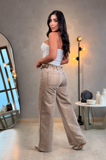 Jean wide leg con color en desgaste - REF: 10337