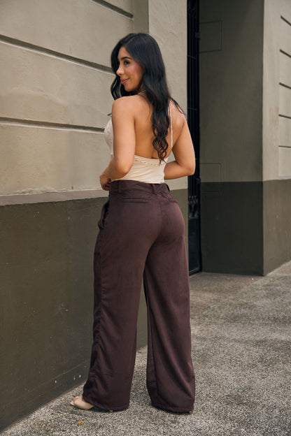 Pantalón wide leg en gamuza - REF: 10446