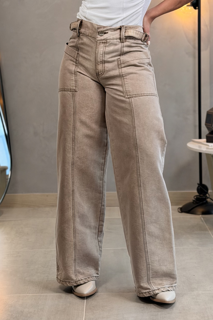 Jean wide leg con color en desgaste - REF: 10337