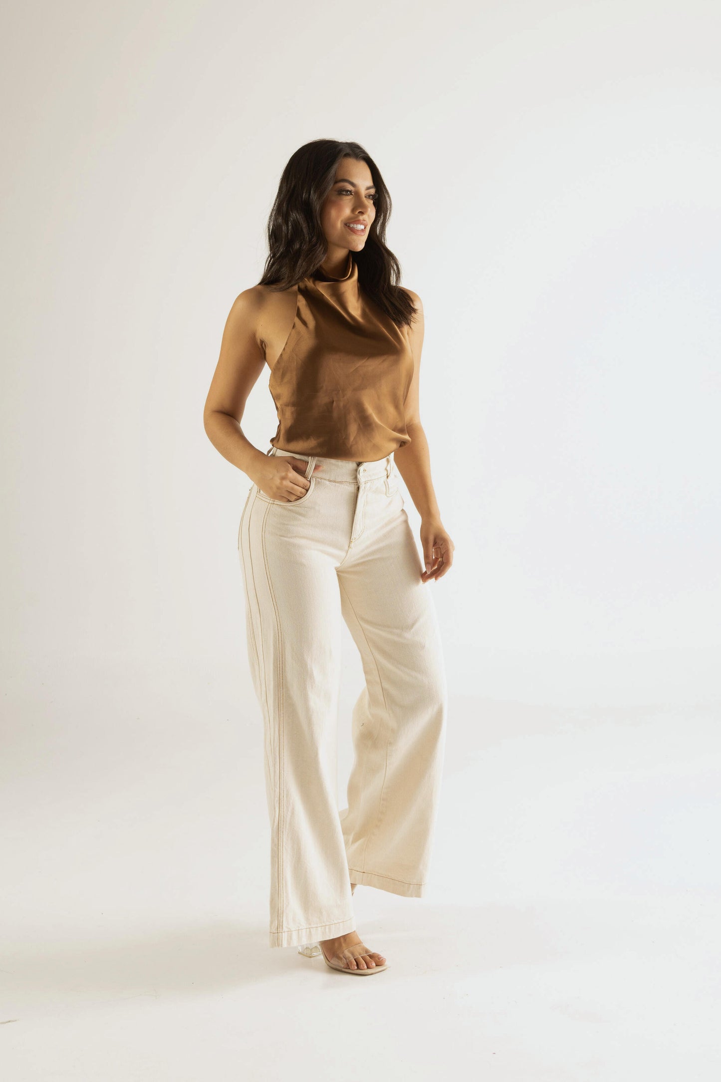 Pantalón wide leg con costuras en contraste - REF: 10232