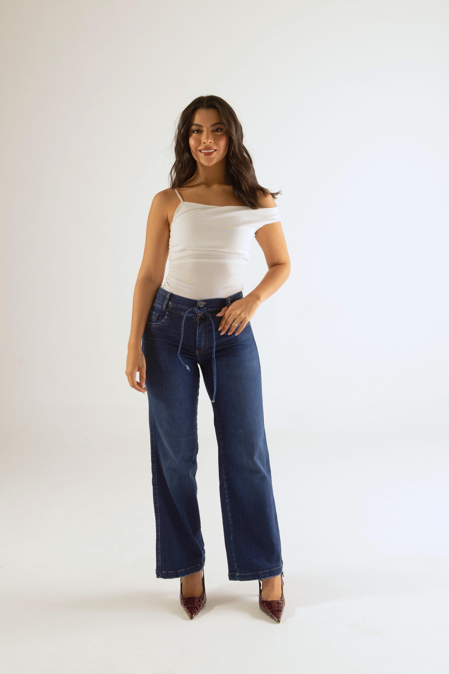 Jean bota recta con cordón en pretina - REF: 10160