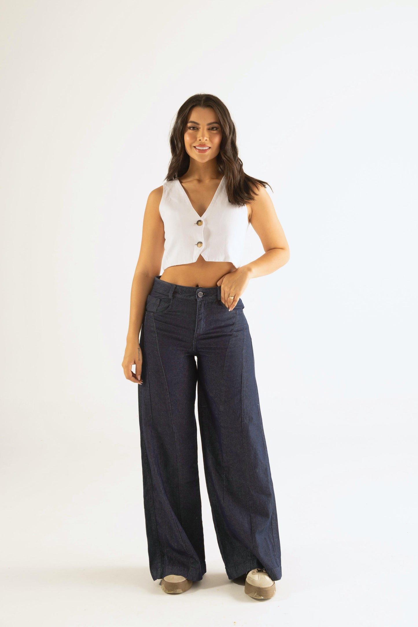 Jean wide leg con cordón en cintura - REF: 10227