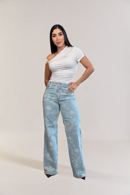 Jean con flores bordadas - REF:10399