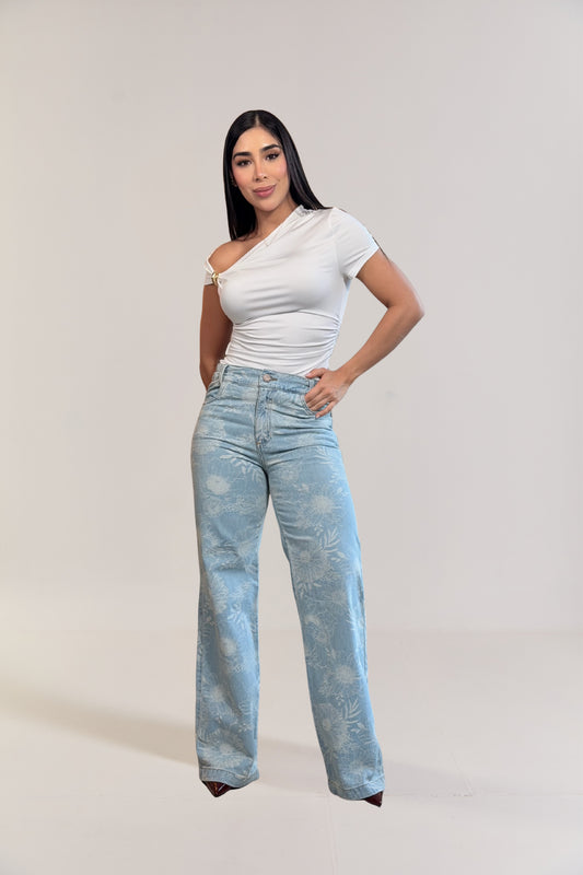 Jean con flores bordadas - REF:10399