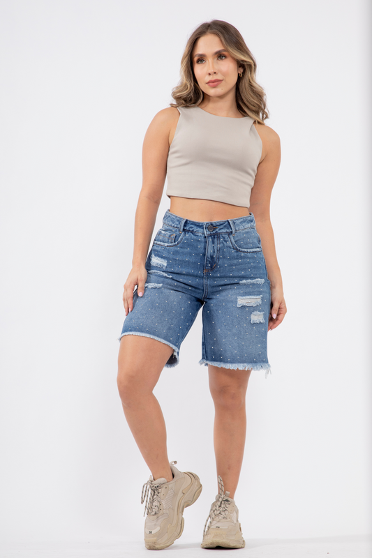 Bermuda Denim con Piedras