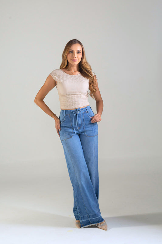 Jean wide leg con detalle en bota - REF: 10231