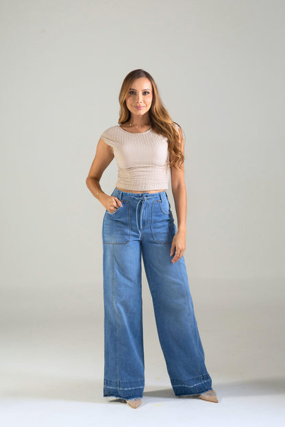 Jean wide leg con detalle en bota - REF: 10231