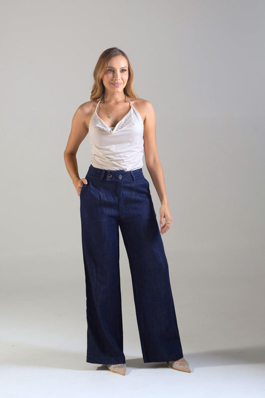 Jean palazzo con detalle en pretina - REF: 10234