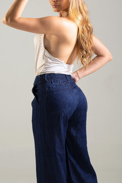Jean palazzo con detalle en pretina - REF: 10234