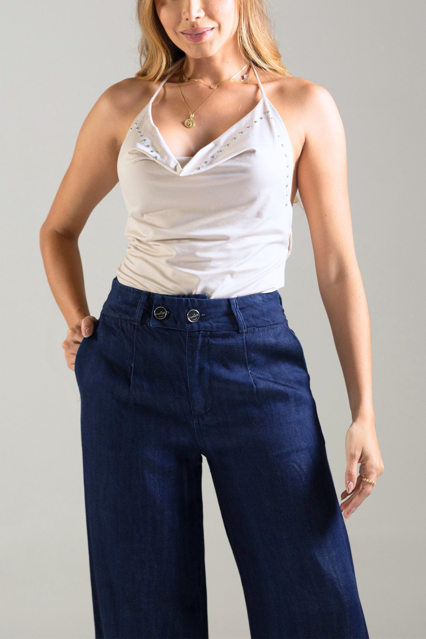 Jean palazzo con detalle en pretina - REF: 10234