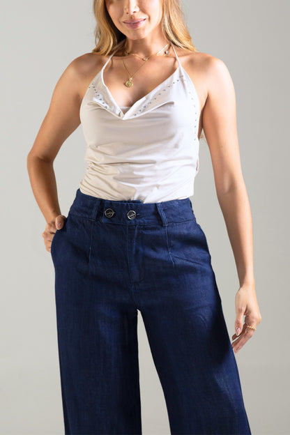 Jean palazzo con detalle en pretina - REF: 10234