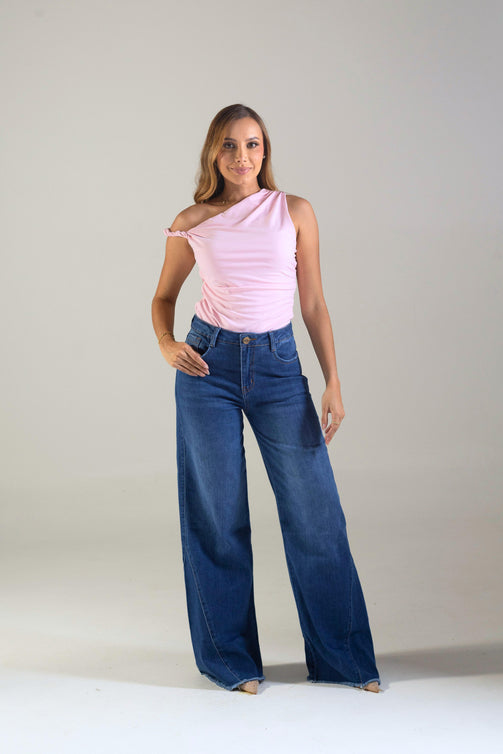Jean wide leg con detalle en bota - REF: 10254
