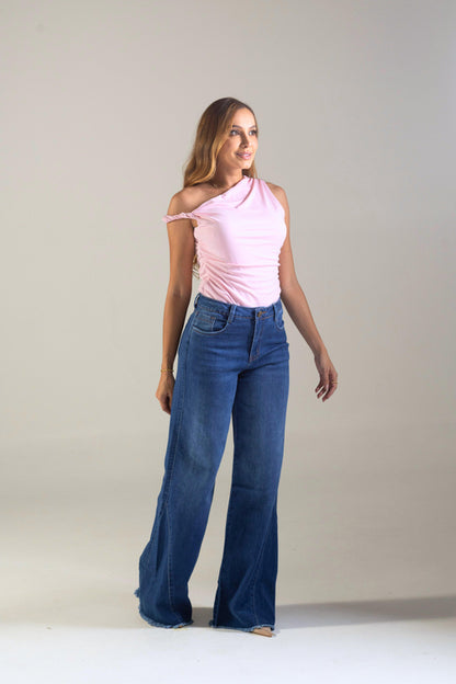 Jean wide leg con detalle en bota - REF: 10254