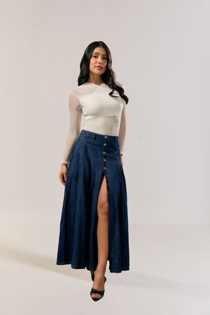Falda larga en denim con abertura frontal - REF: 10422