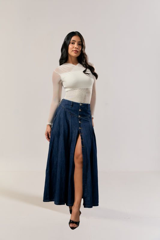 Falda larga en denim con abertura frontal - REF: 10422