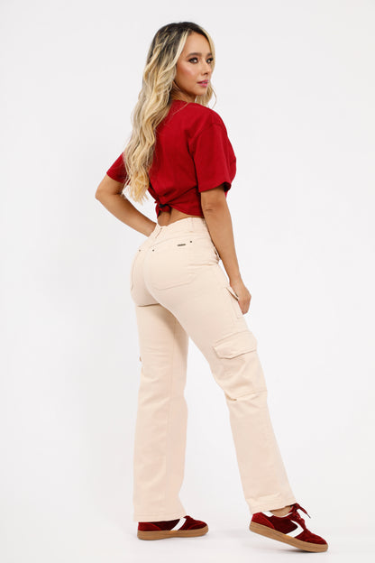 Pantalón Cargo con Tapas Tono Beige