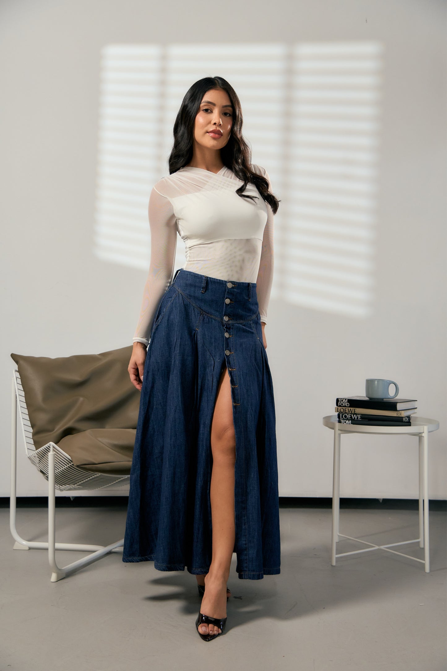 Falda larga en denim con abertura frontal - REF: 10422