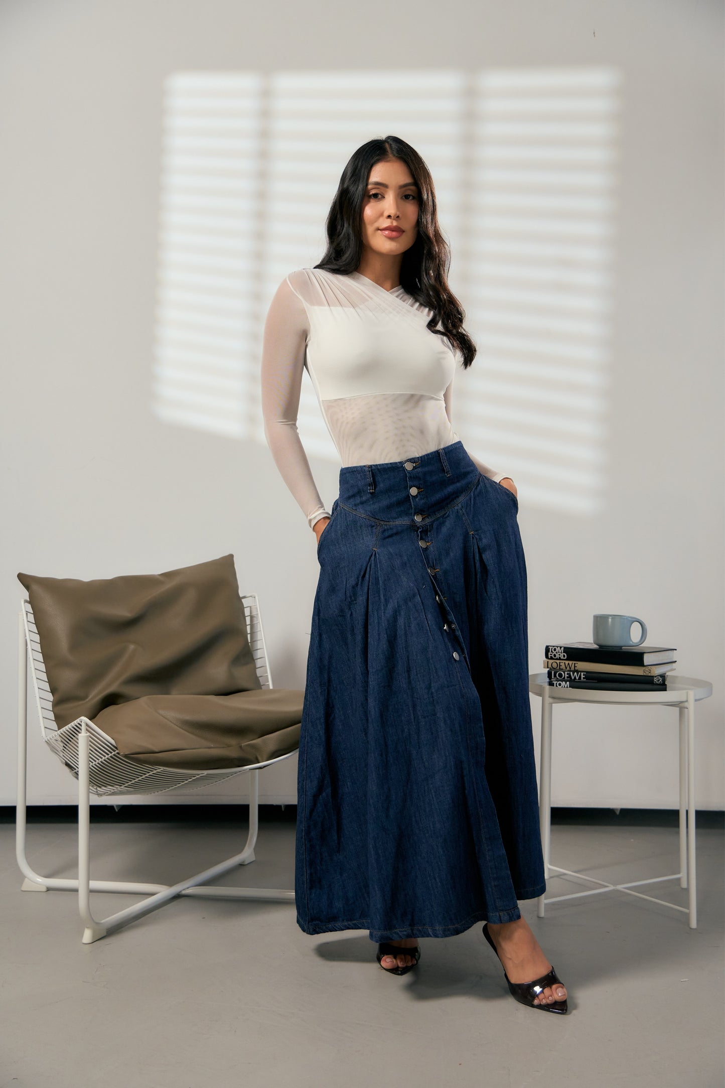Falda larga en denim con abertura frontal - REF: 10422