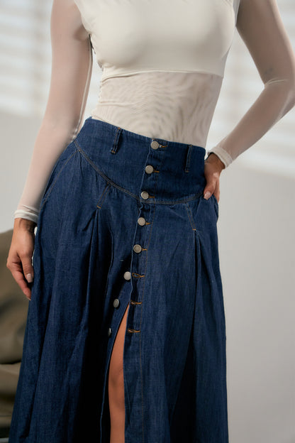 Falda larga en denim con abertura frontal - REF: 10422