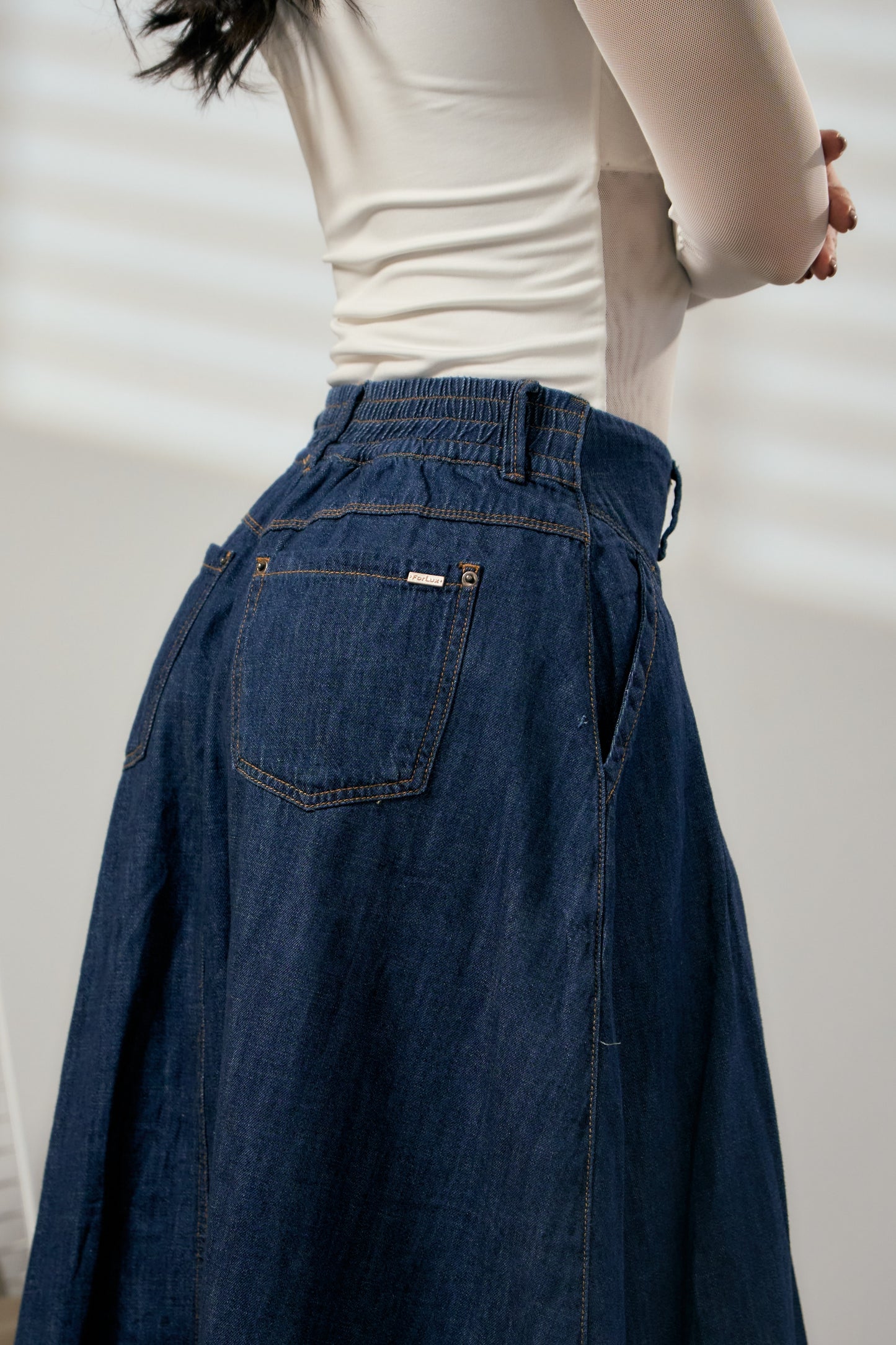 Falda larga en denim con abertura frontal - REF: 10422